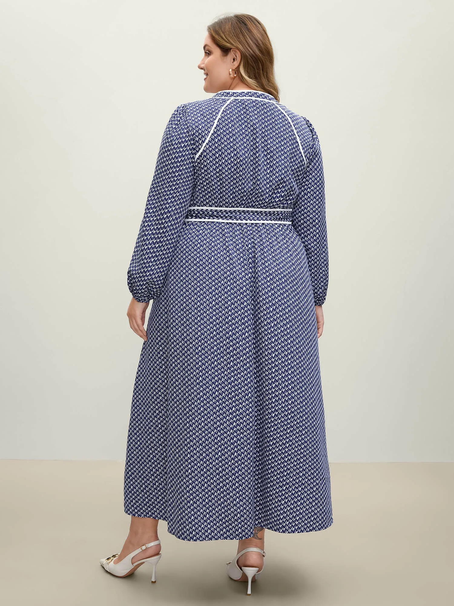 Micro Geometric Print Waist-Tie Maxi Dress sold by Bloomchic product image thumbnail 4