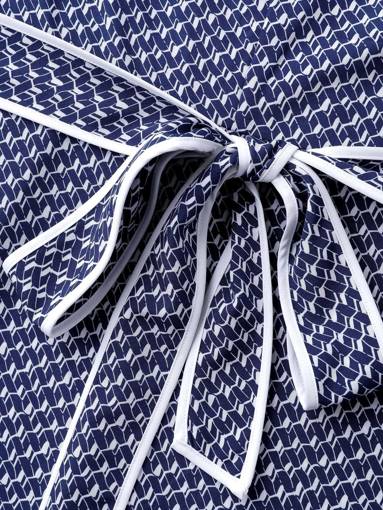 Micro Geometric Print Waist-Tie Maxi Dress sold by Bloomchic product image thumbnail 5