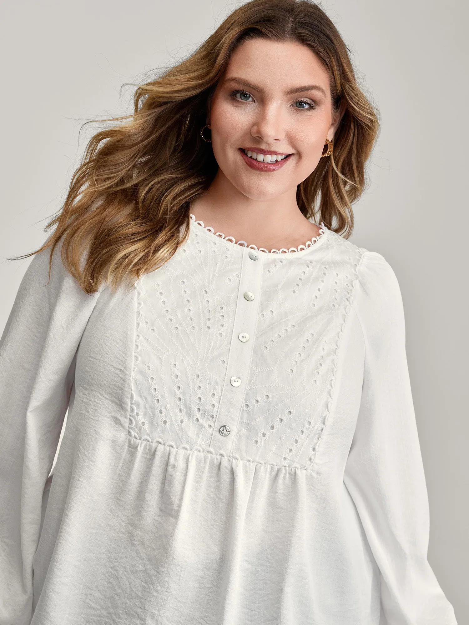 Lace Trim Button Decor Blouse sold by Bloomchic product image thumbnail 2