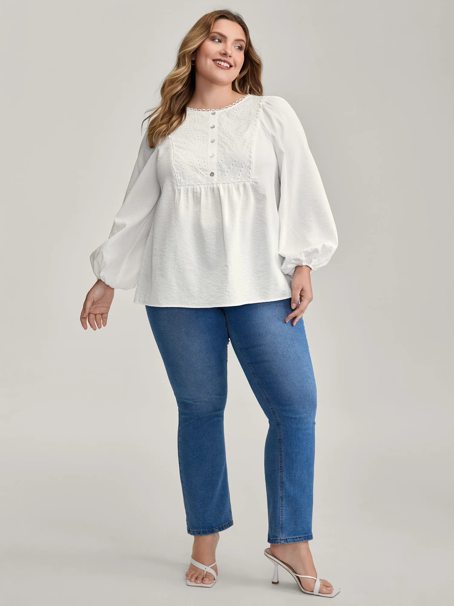 Lace Trim Button Decor Blouse sold by Bloomchic product image thumbnail 3