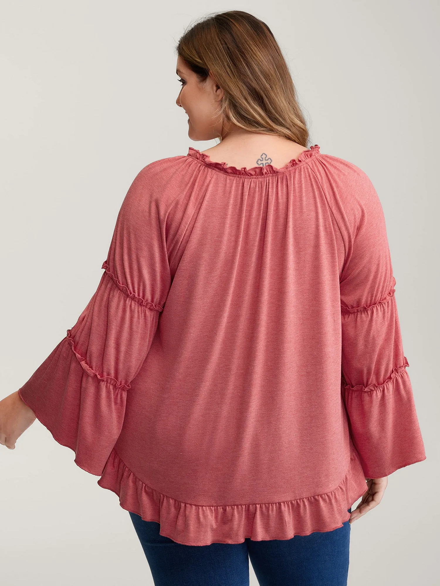 Supersoft Tiered Ruffled Sleeve Neck-Tie Top sold by Bloomchic product image thumbnail 4