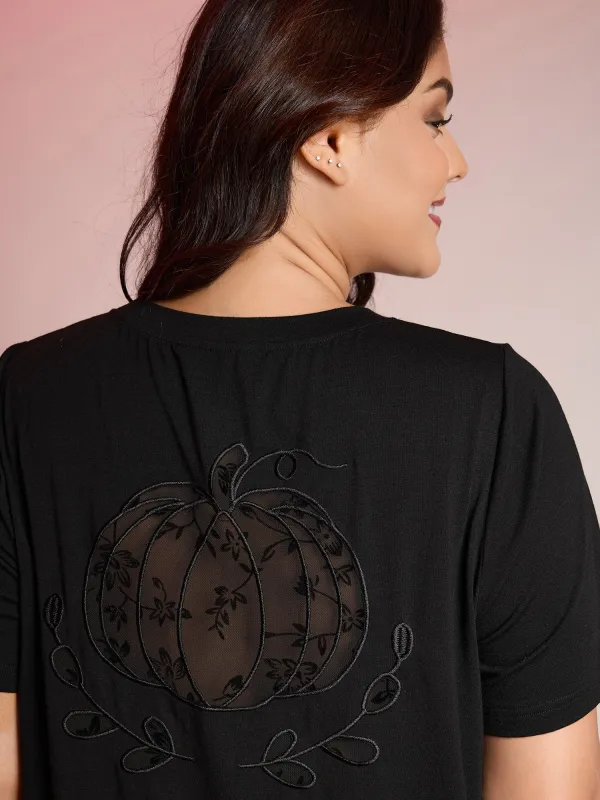 Pumpkin Sheer Cutwork Embroidery T-Shirt sold by Bloomchic