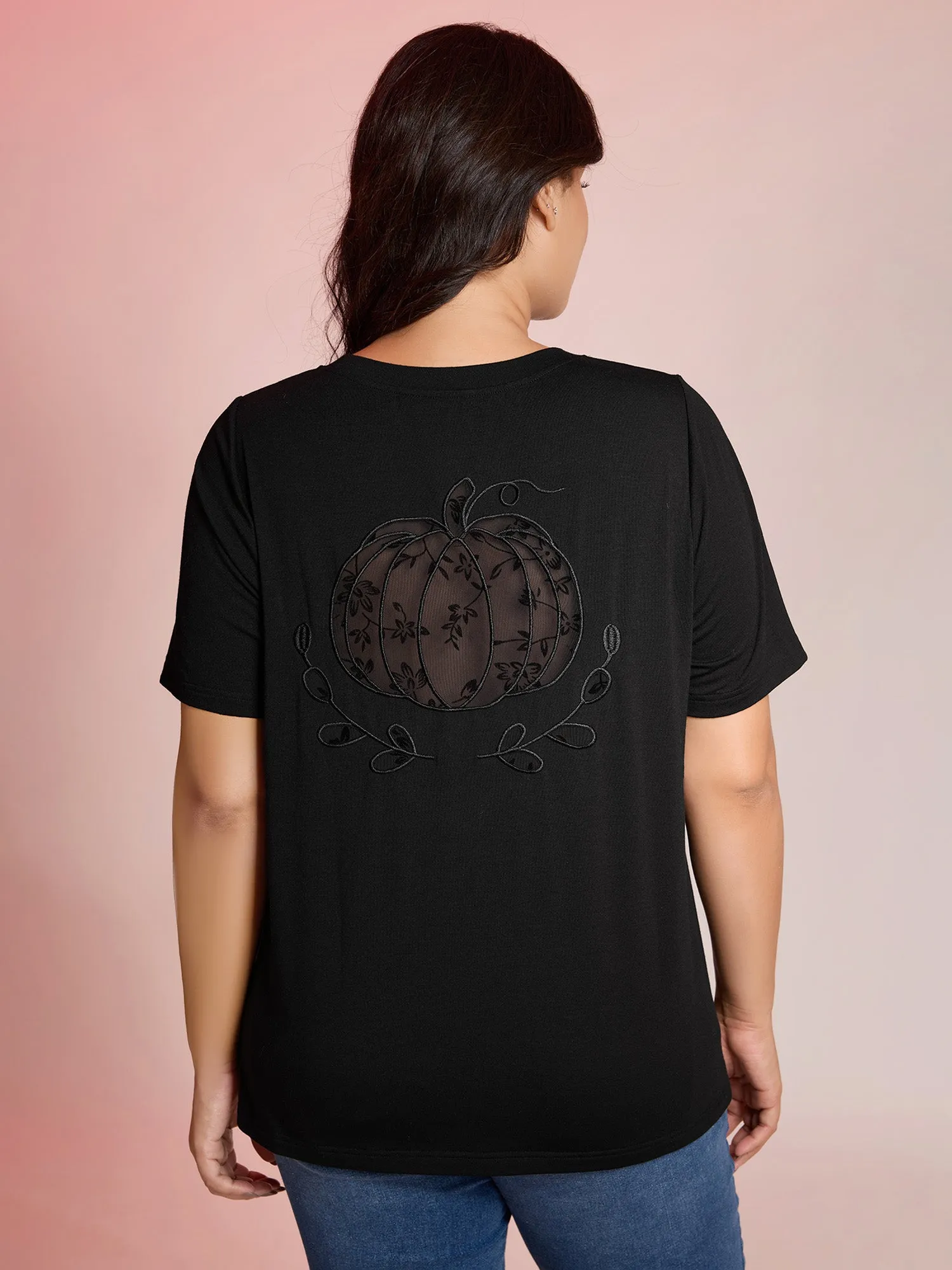 Pumpkin Sheer Cutwork Embroidery T-Shirt sold by Bloomchic product image thumbnail 4