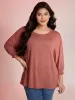 Shirred Cuff Sleeve Round Neck T-Shirt sold by Bloomchic
