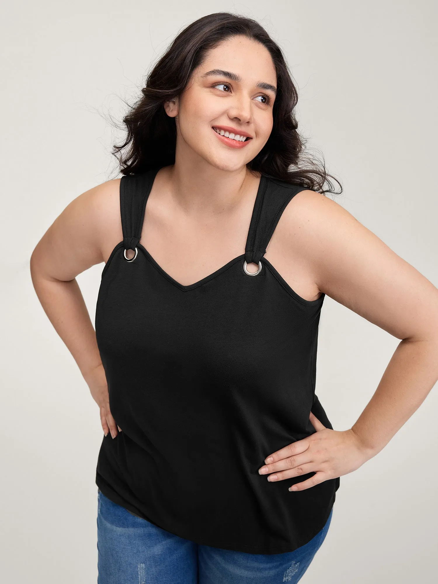 Overall Straps Drapey Solid Tank Top sold by Bloomchic