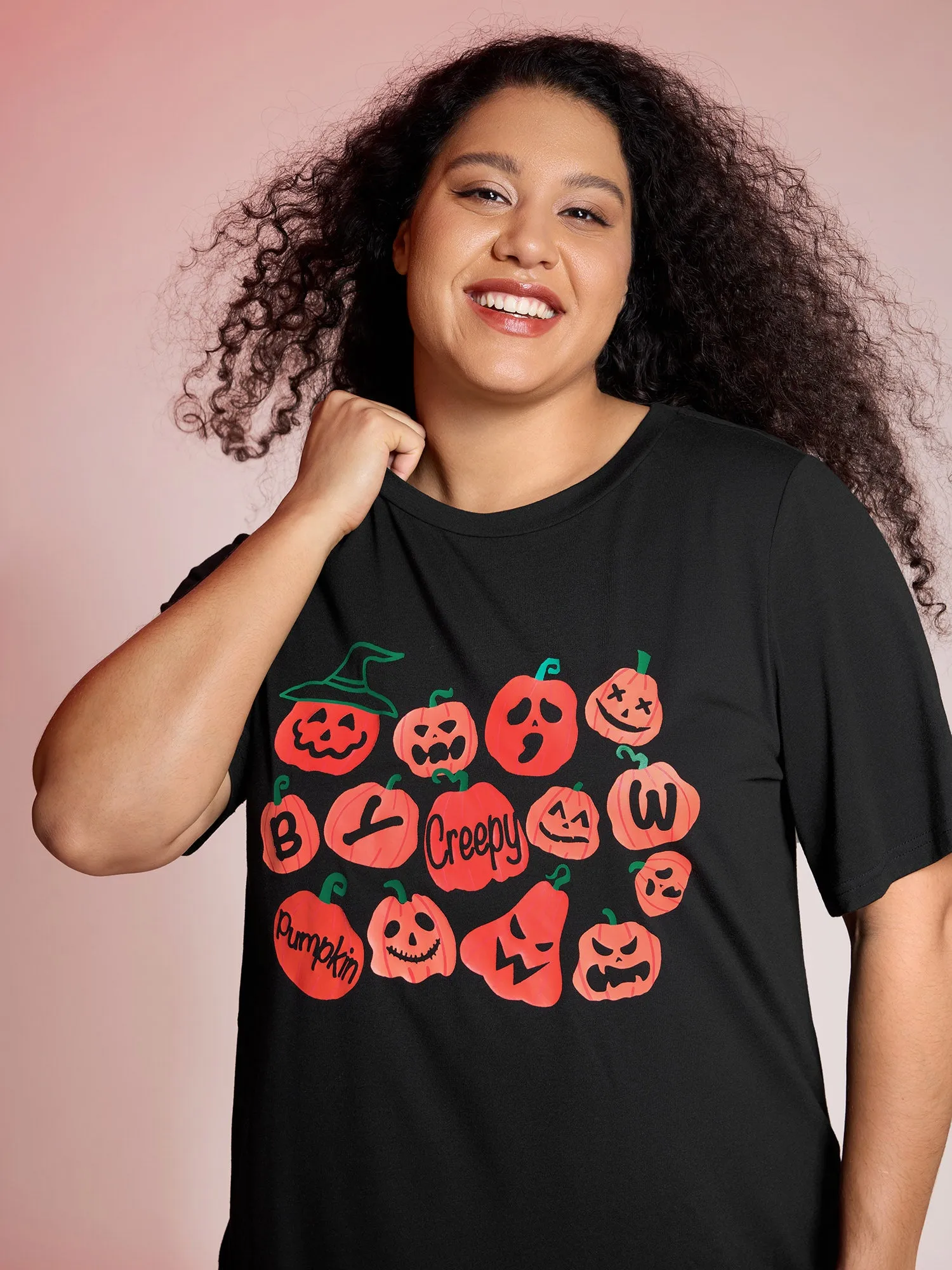Creepy Pumpkins Stretchy Solid T-Shirt sold by Bloomchic