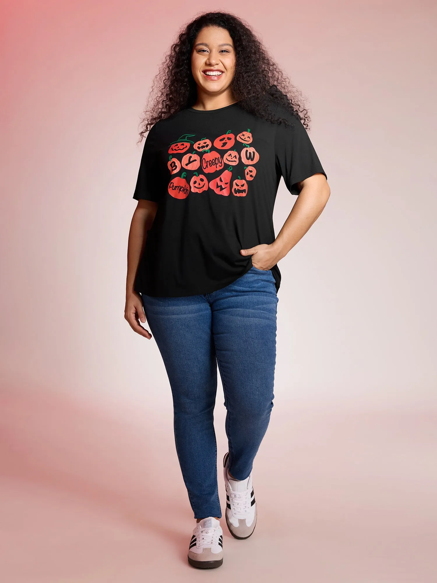 Creepy Pumpkins Stretchy Solid T-Shirt sold by Bloomchic product image thumbnail 3