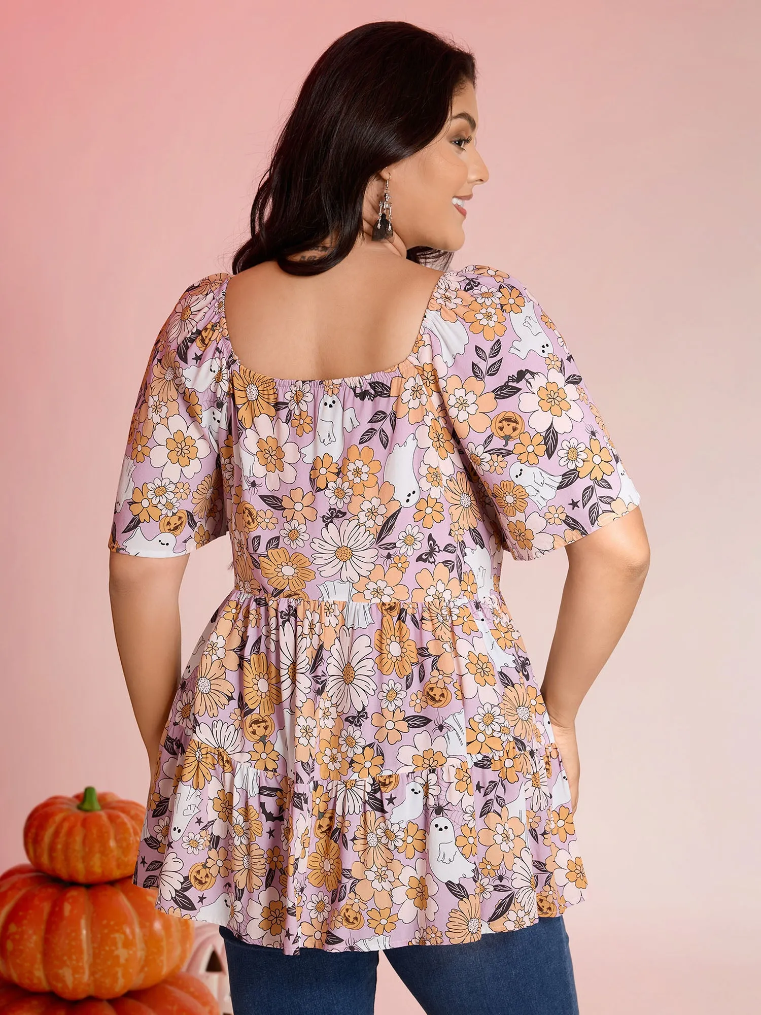 Rayon Halloween Floral Print Blouse sold by Bloomchic product image thumbnail 4