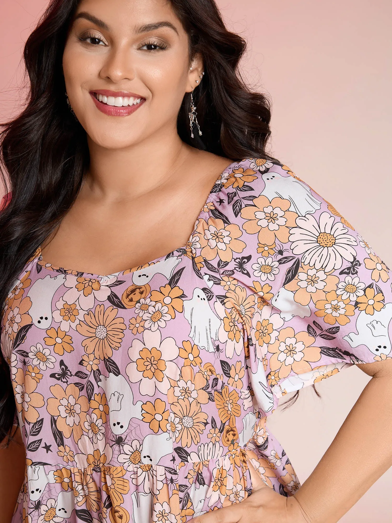 Rayon Halloween Floral Print Blouse sold by Bloomchic product image thumbnail 2