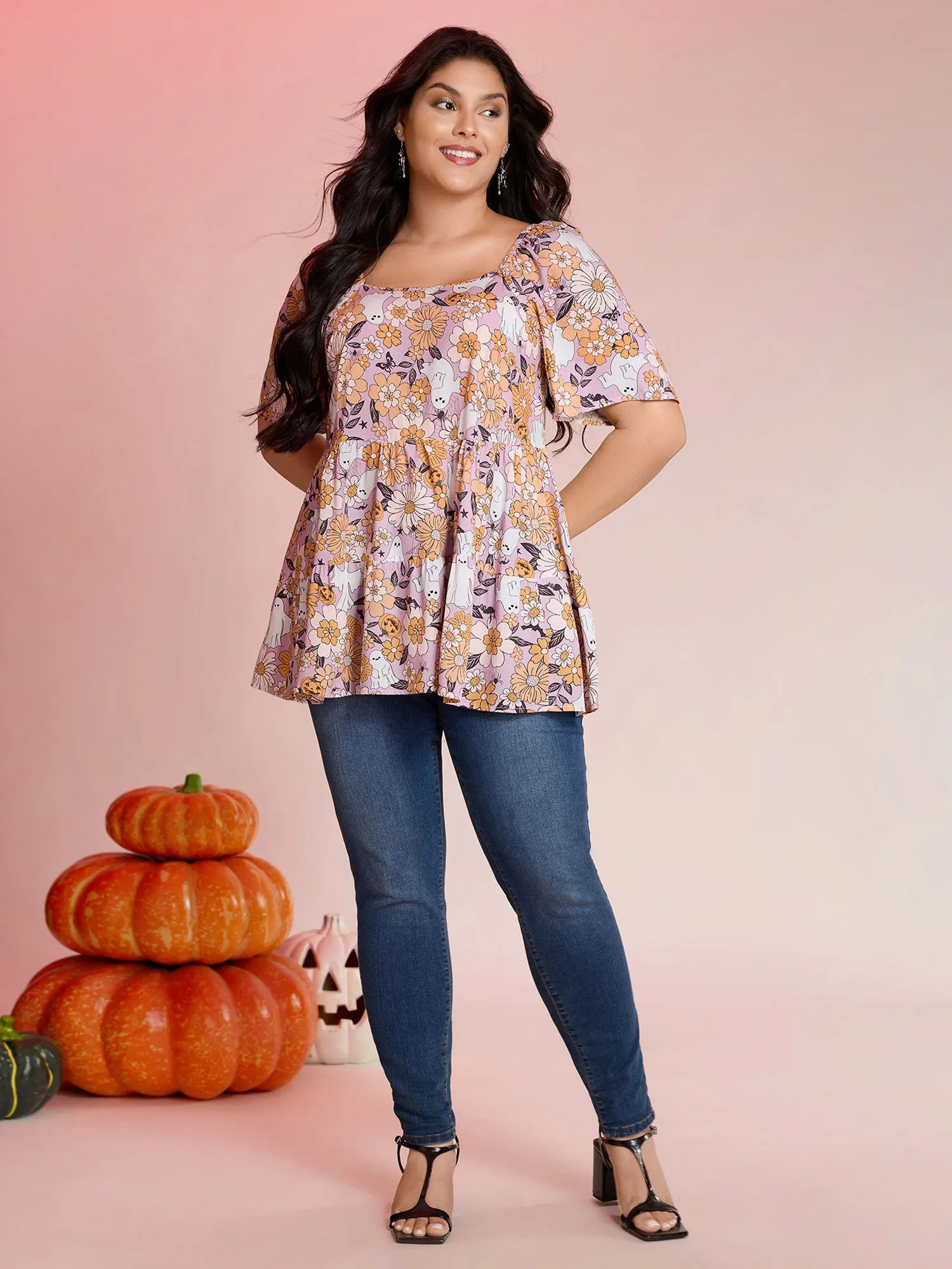Rayon Halloween Floral Print Blouse sold by Bloomchic product image thumbnail 3