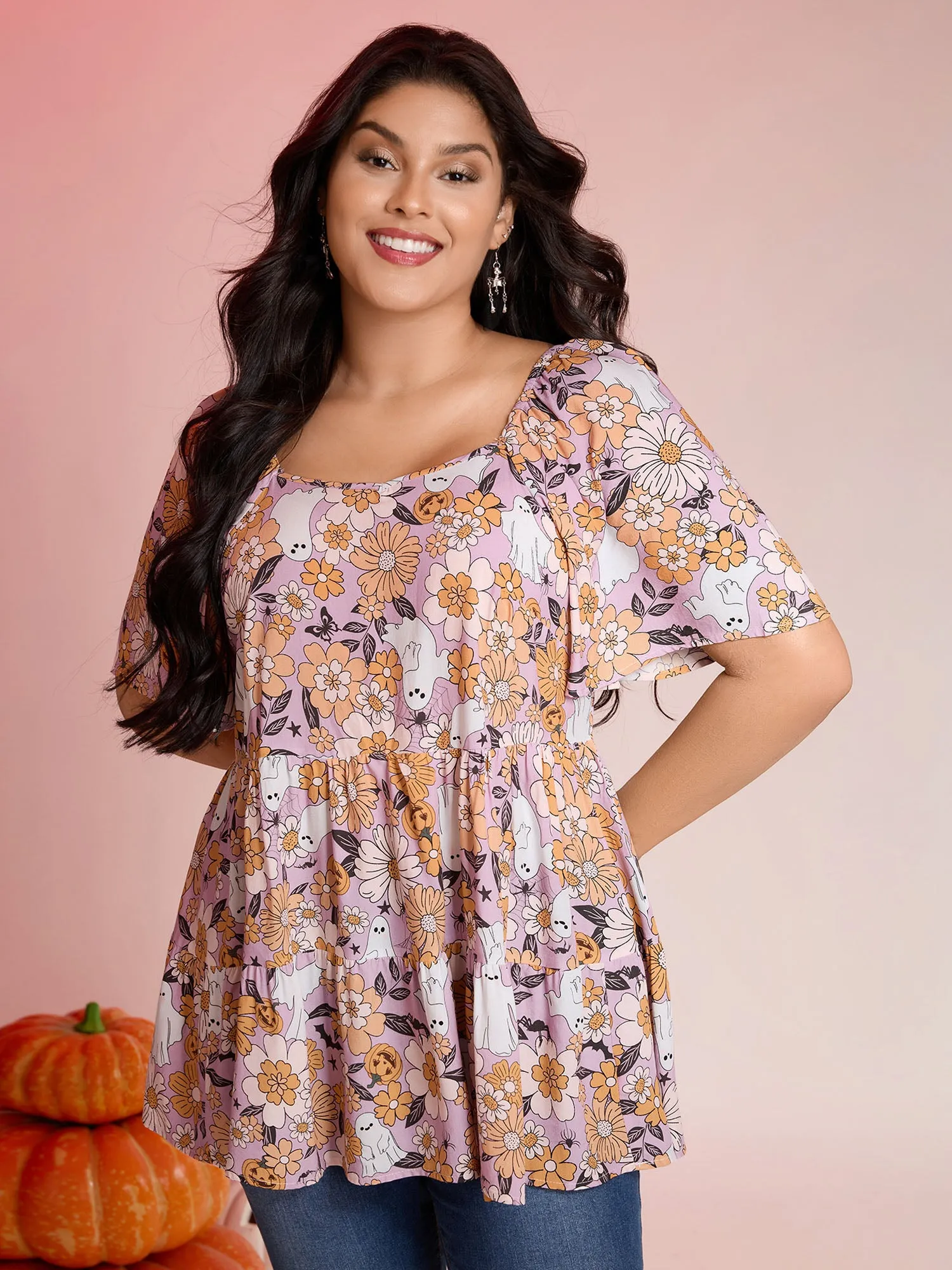 Rayon Halloween Floral Print Blouse sold by Bloomchic