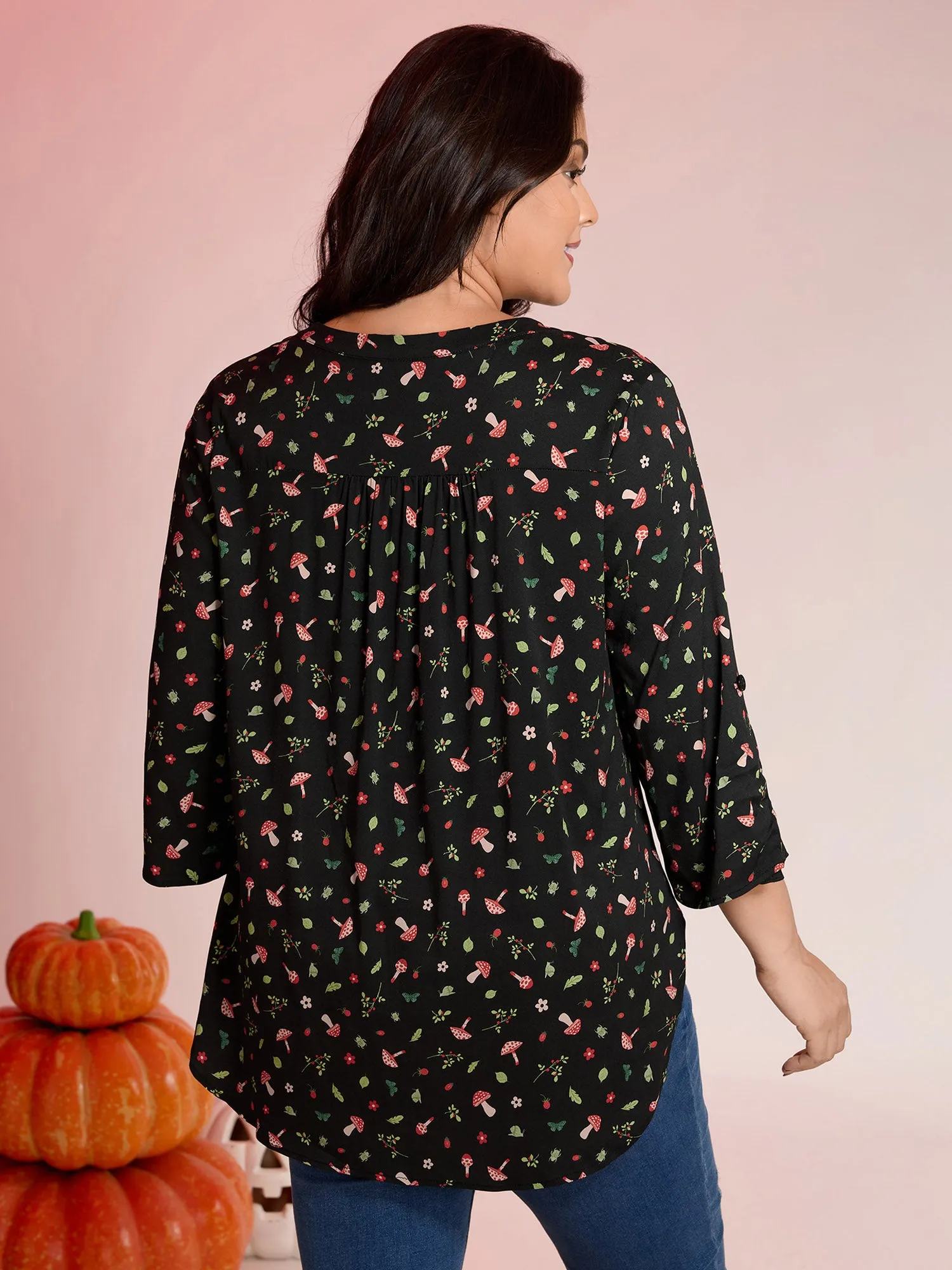 Mushroom Print Adjustable Sleeve Placket Blouse sold by Bloomchic product image thumbnail 4