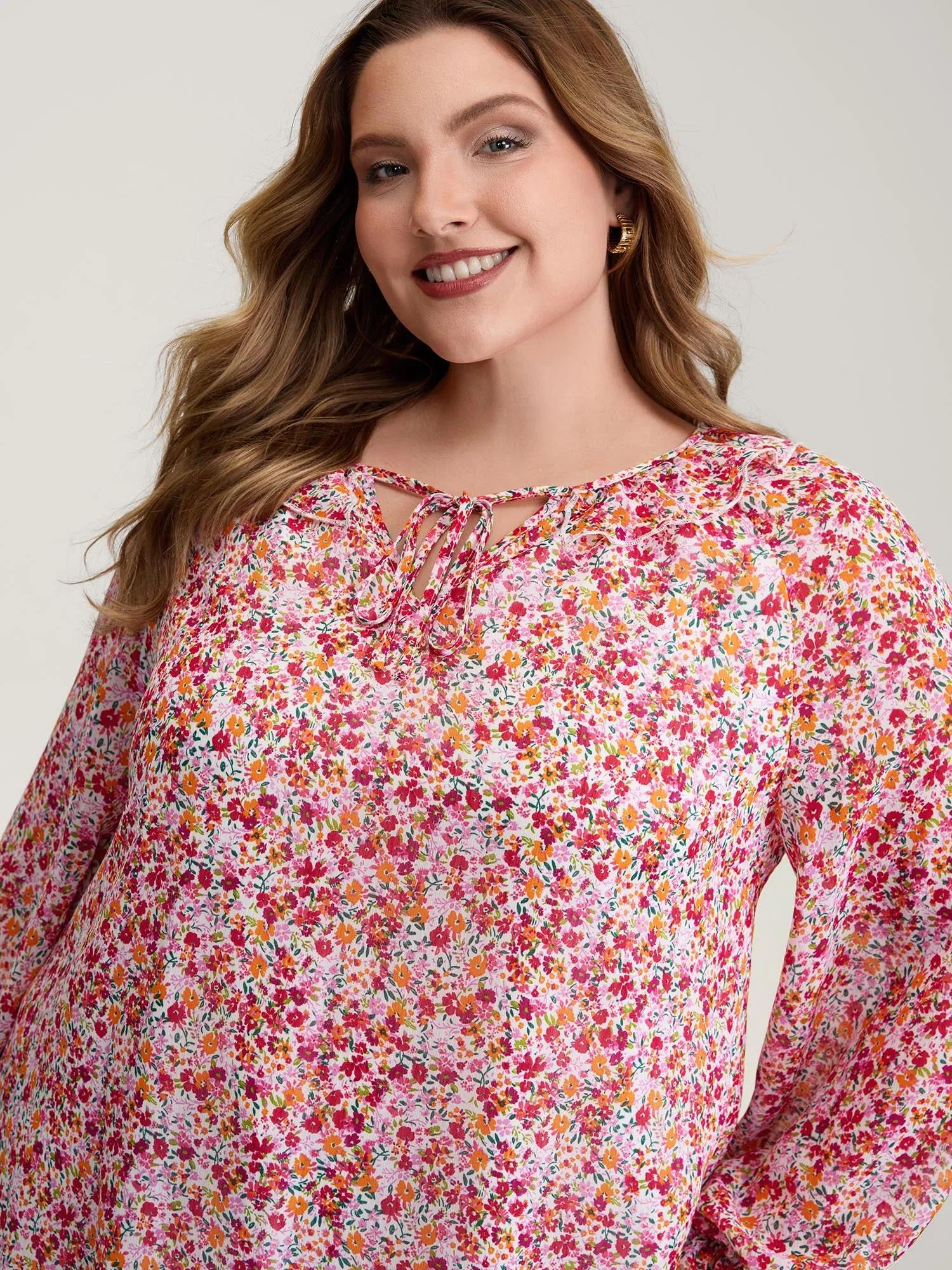 Sweet Floral Print Ruffled Neck Blouse sold by Bloomchic product image thumbnail 2
