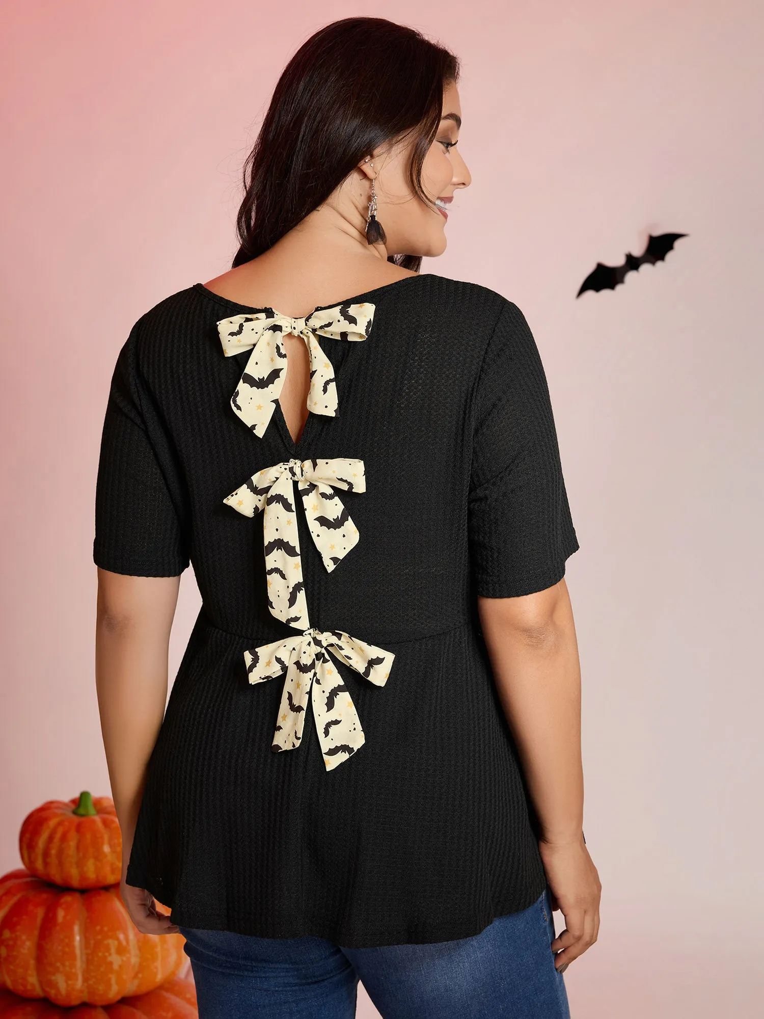Halloween Back Ties Fit Flared T-Shirt sold by Bloomchic product image thumbnail 4