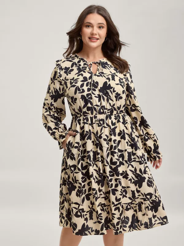 Silhouette Floral Neck-Tie Midi Dress sold by Bloomchic