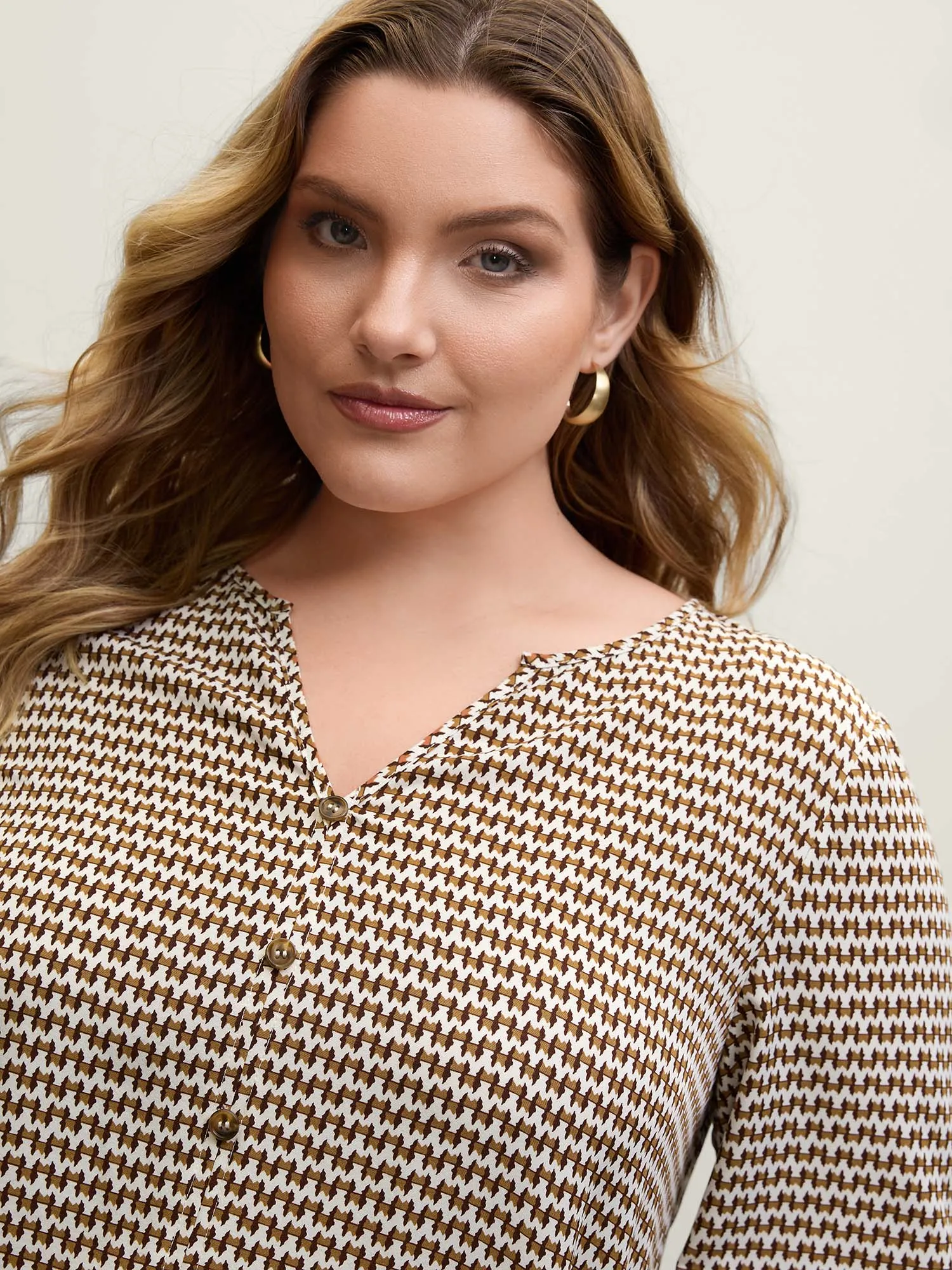 Wavy Stripe Button Detail Split Neck Blouse sold by Bloomchic product image thumbnail 2