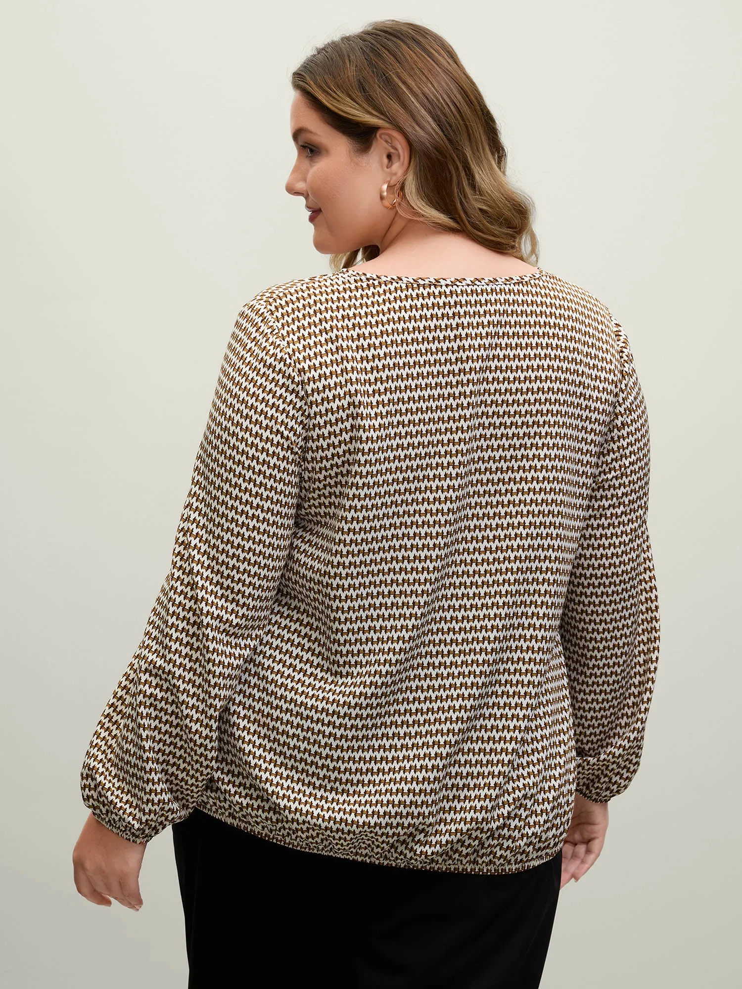 Wavy Stripe Button Detail Split Neck Blouse sold by Bloomchic product image thumbnail 5