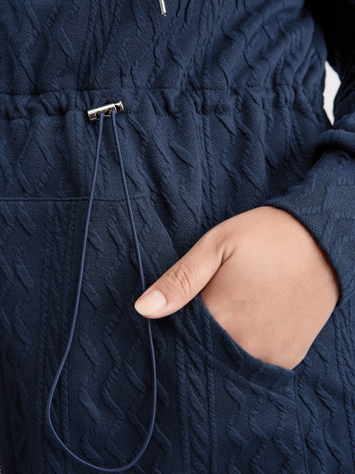 Textured Zipper Drawstring Hooded Jacket sold by Bloomchic product image thumbnail 4