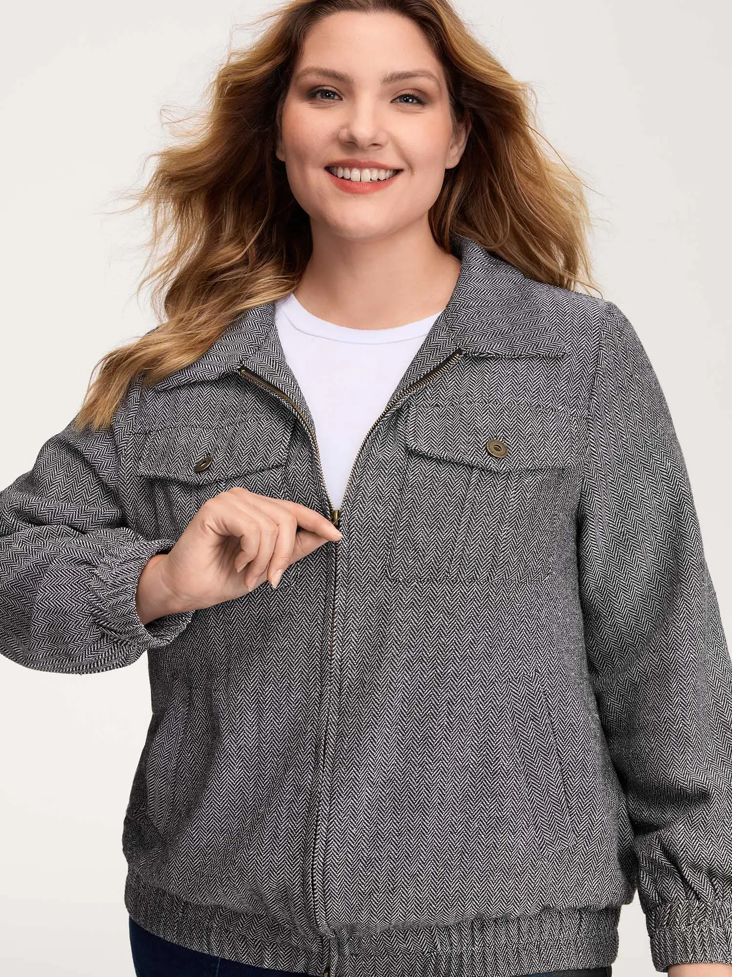 Ribbed Texture Chest Flaps Zipper Jacket sold by Bloomchic product image thumbnail 2