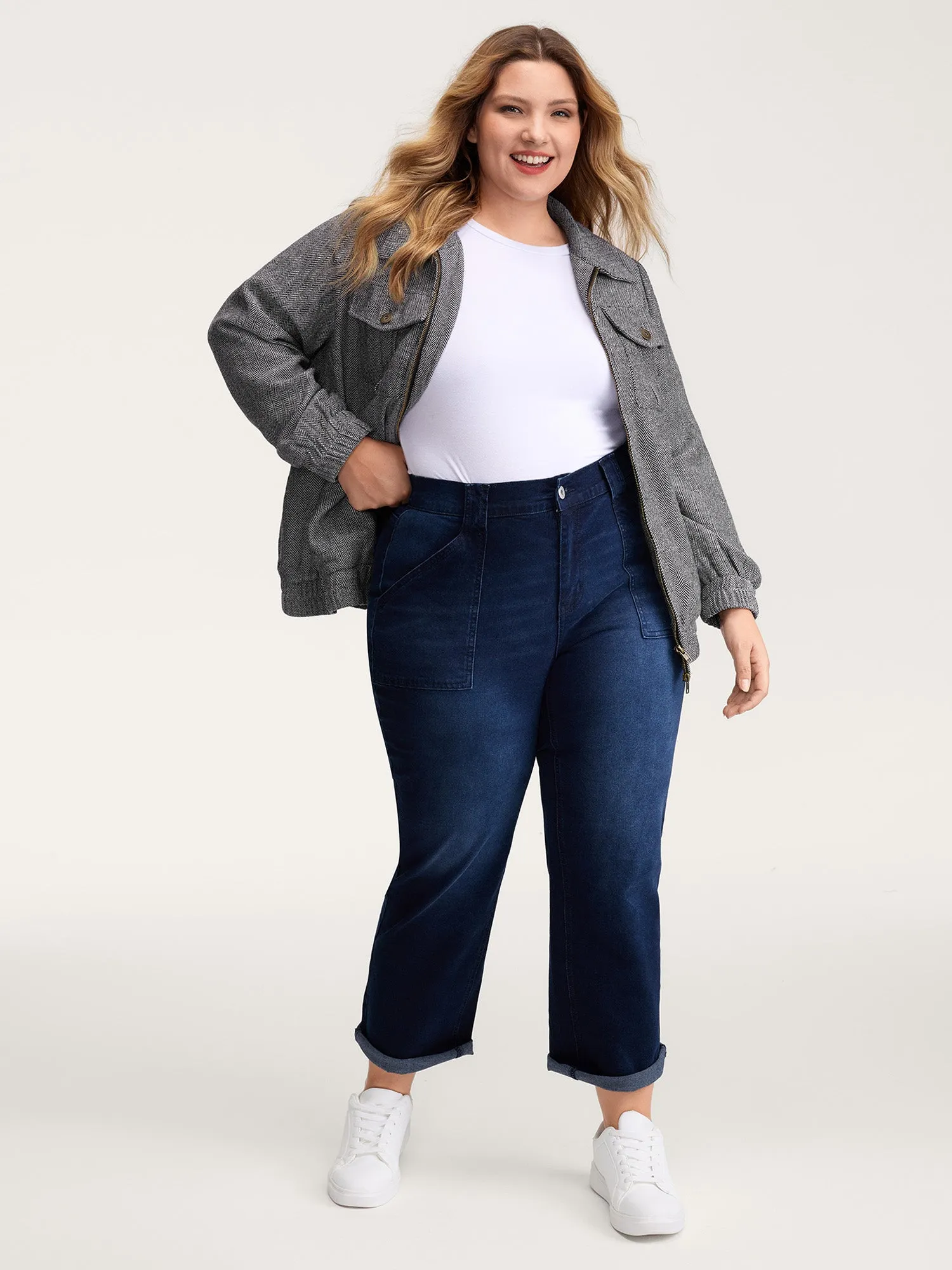 Ribbed Texture Chest Flaps Zipper Jacket sold by Bloomchic product image thumbnail 3