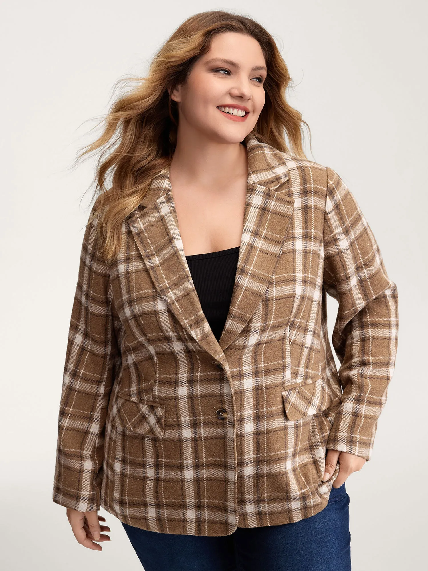 Plaid Pattern Button-Front Blazer sold by Bloomchic product image thumbnail 2