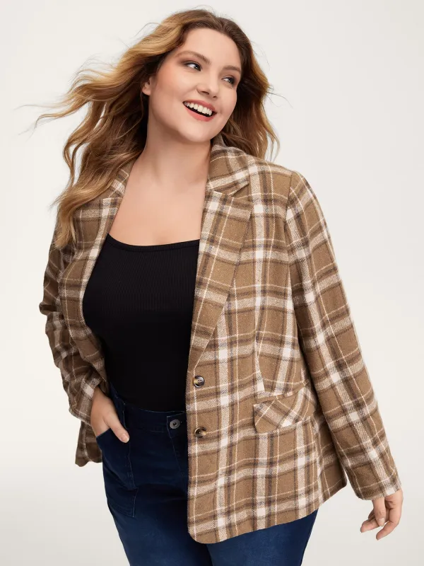 Plaid Pattern Button-Front Blazer sold by Bloomchic