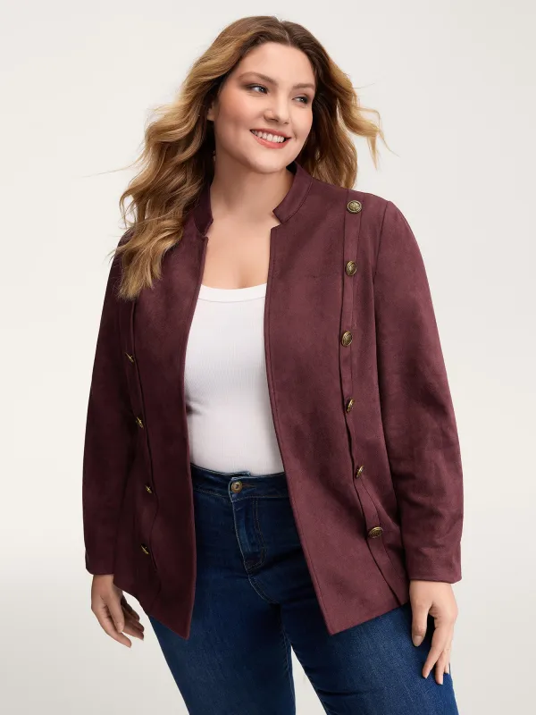 Airy Suede Bronze Button Detail Jacket sold by Bloomchic