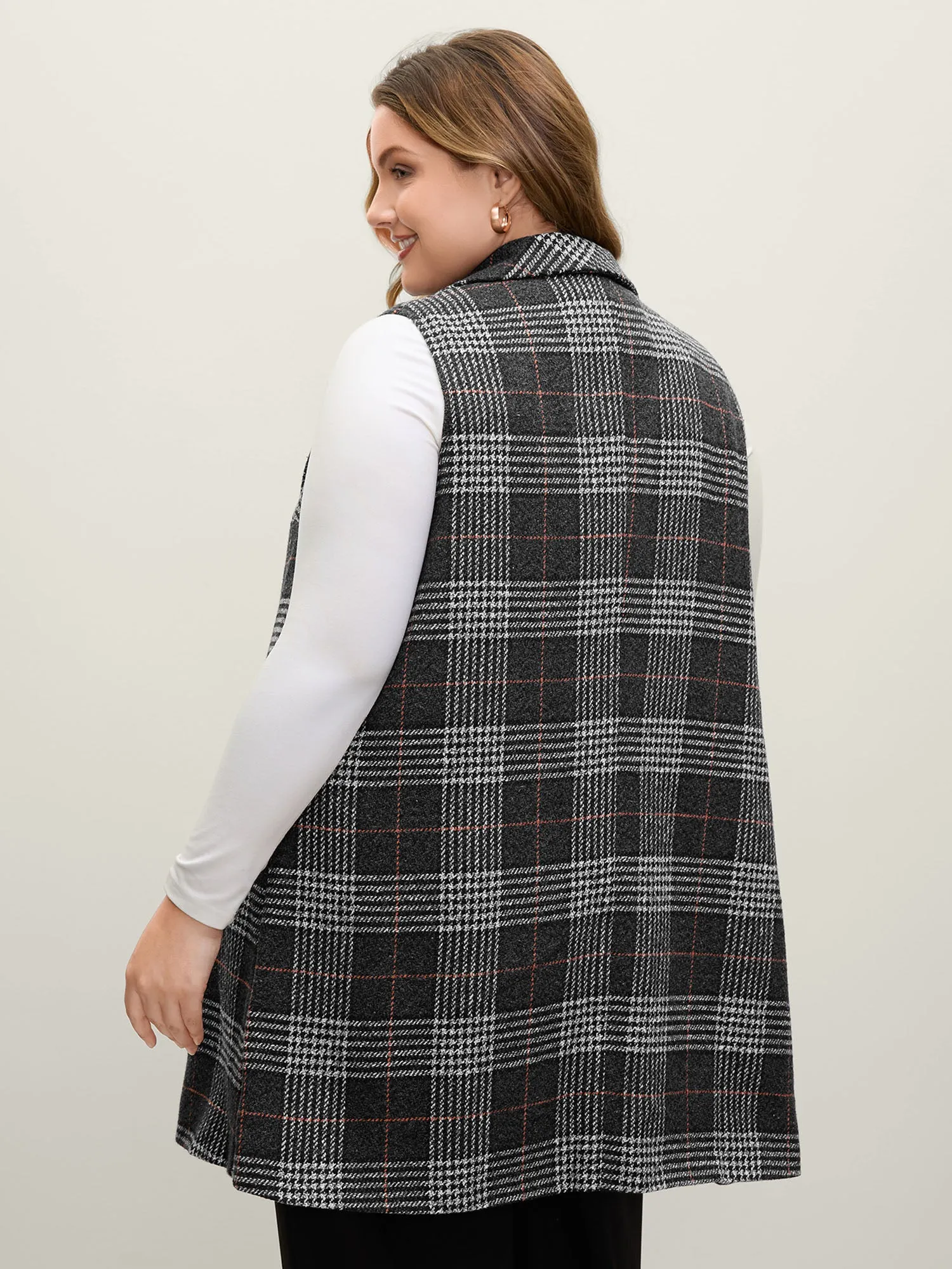 Textured Plaid Pattern Pockets Long Vest sold by Bloomchic product image thumbnail 5