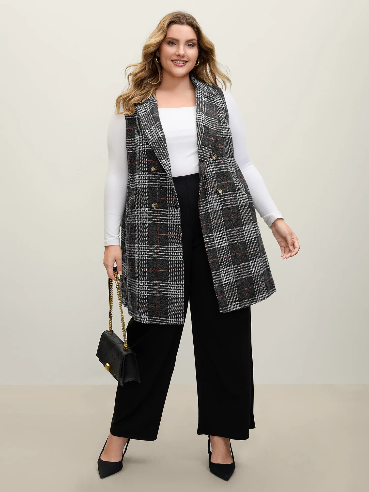 Textured Plaid Pattern Pockets Long Vest sold by Bloomchic product image thumbnail 3