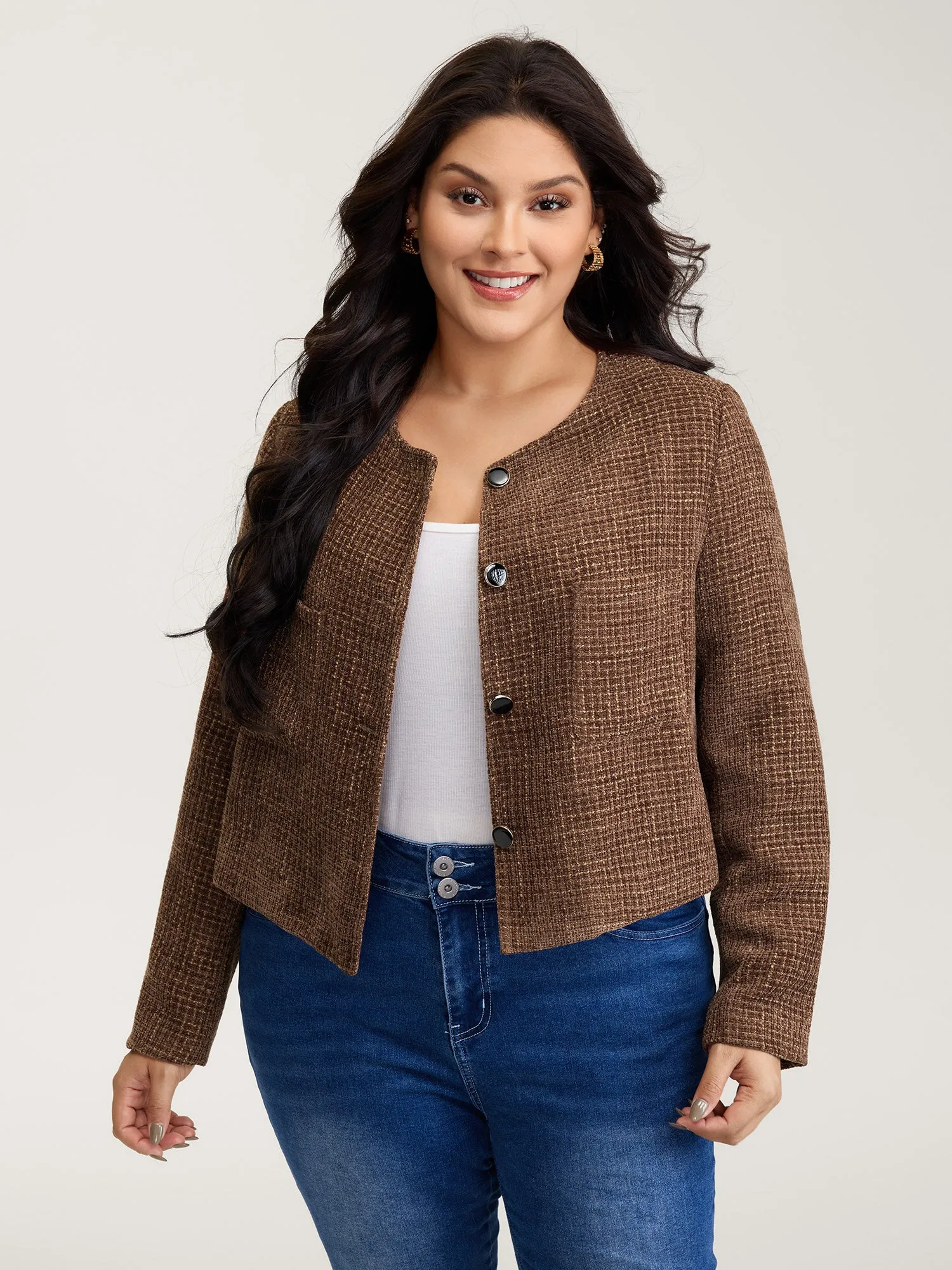 Flocked Textured Button Pockets Jacket sold by Bloomchic