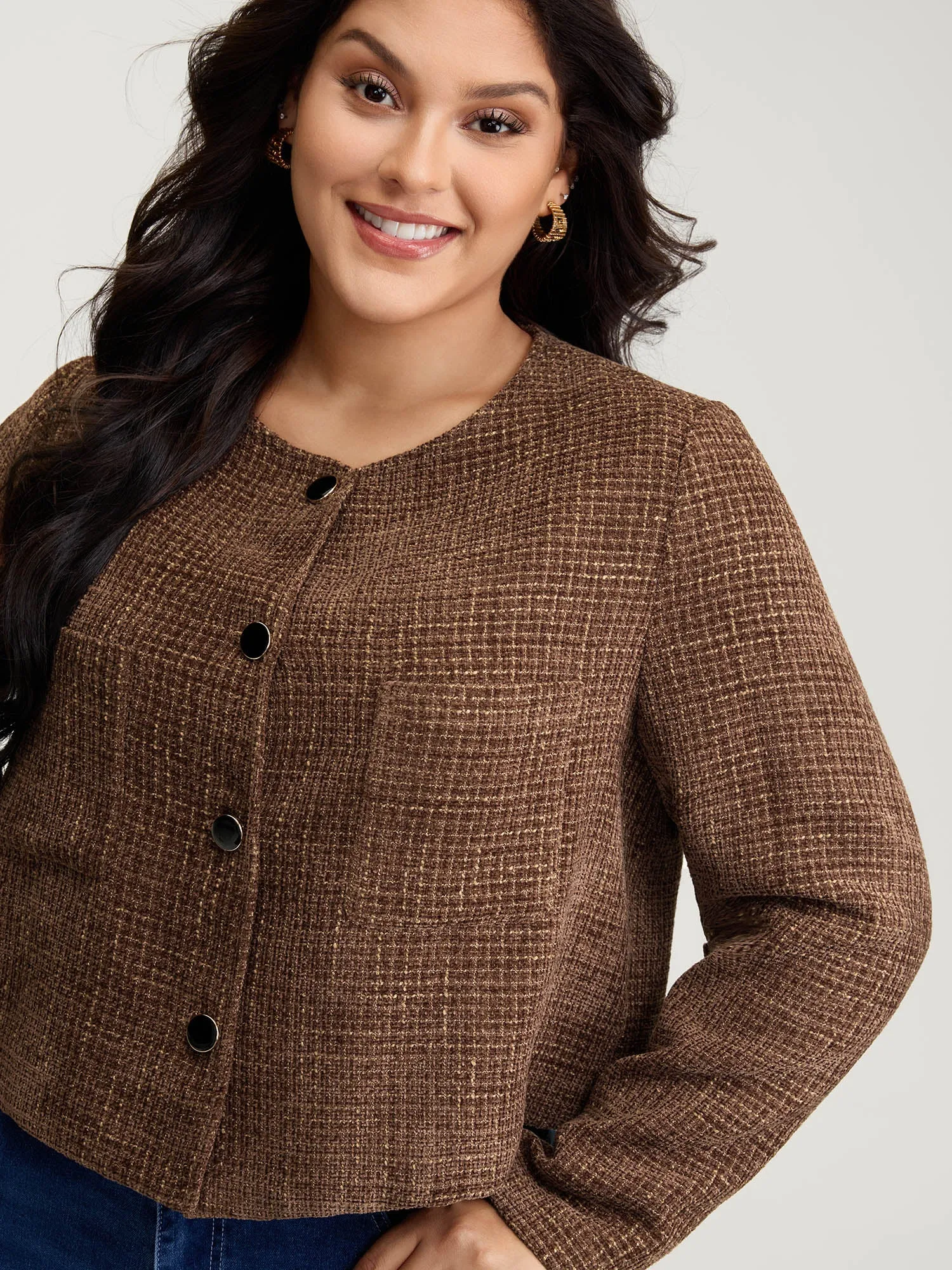 Flocked Textured Button Pockets Jacket sold by Bloomchic product image thumbnail 2