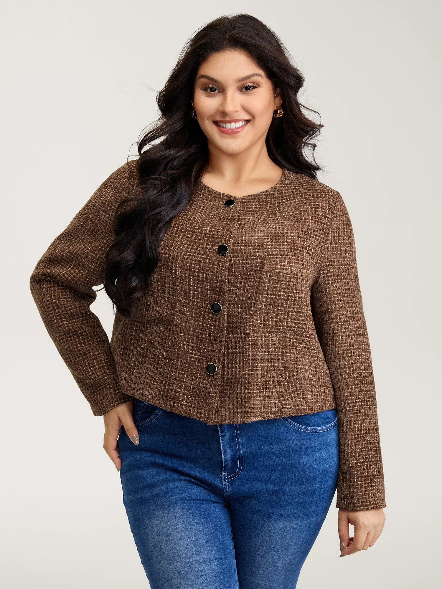 Flocked Textured Button Pockets Jacket sold by Bloomchic product image thumbnail 3