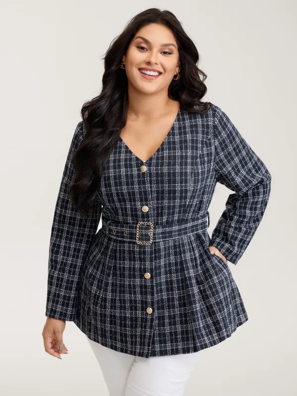 Tweed Pockets Belted Button Coat sold by Bloomchic