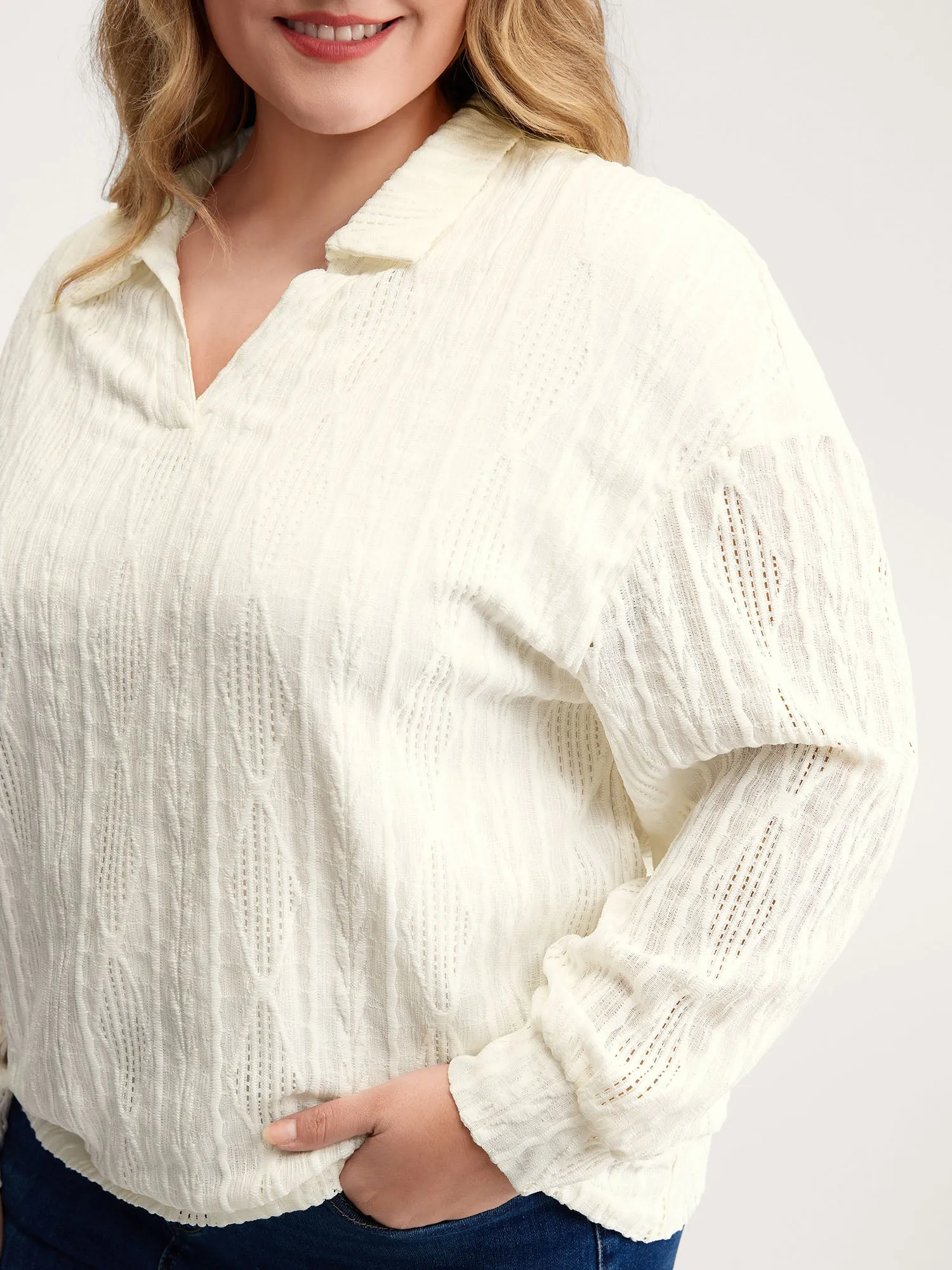 Textured Lapel Collar Stretchy Hem Sweatshirt sold by Bloomchic product image thumbnail 2