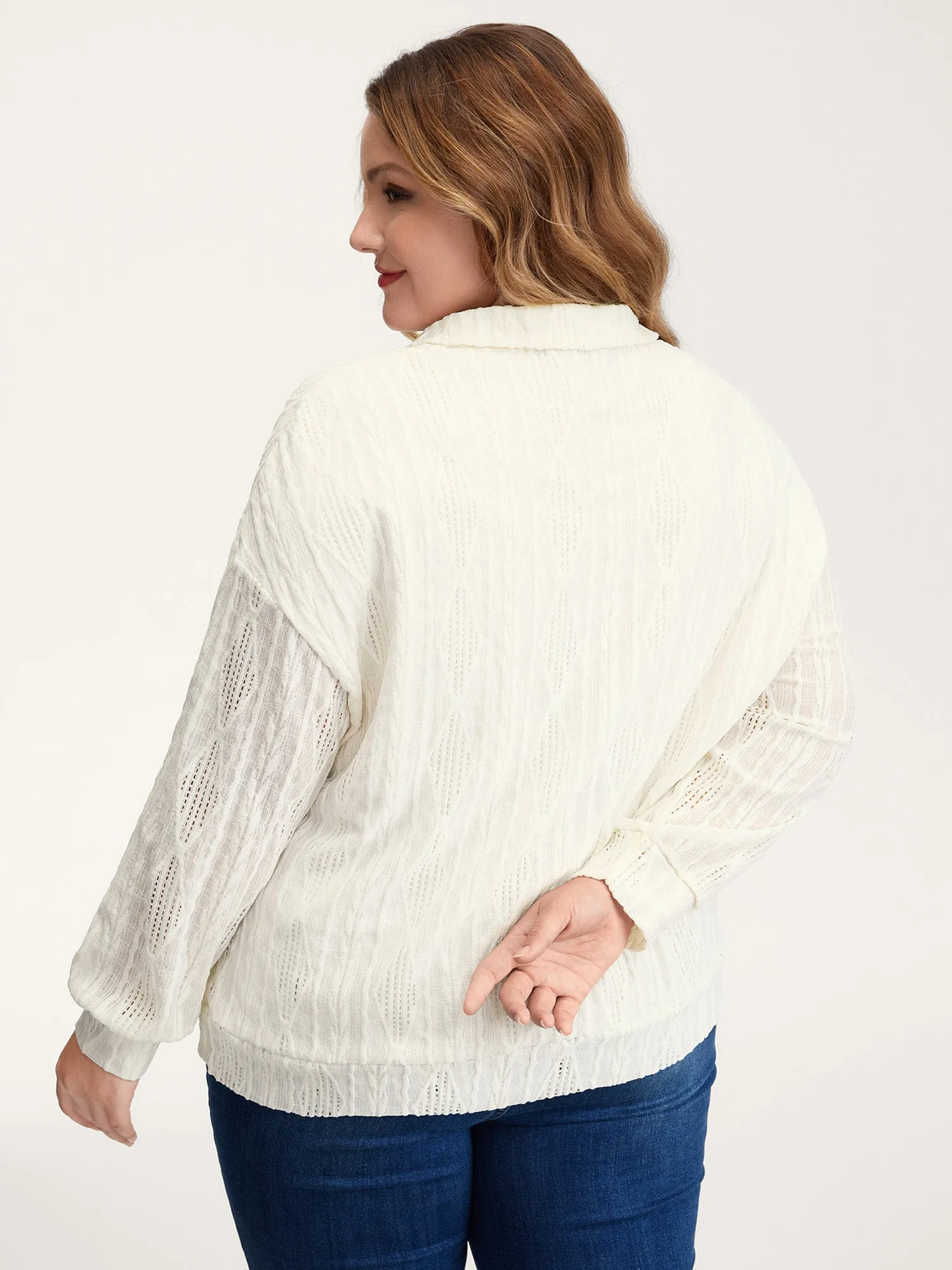 Textured Lapel Collar Stretchy Hem Sweatshirt sold by Bloomchic product image thumbnail 4