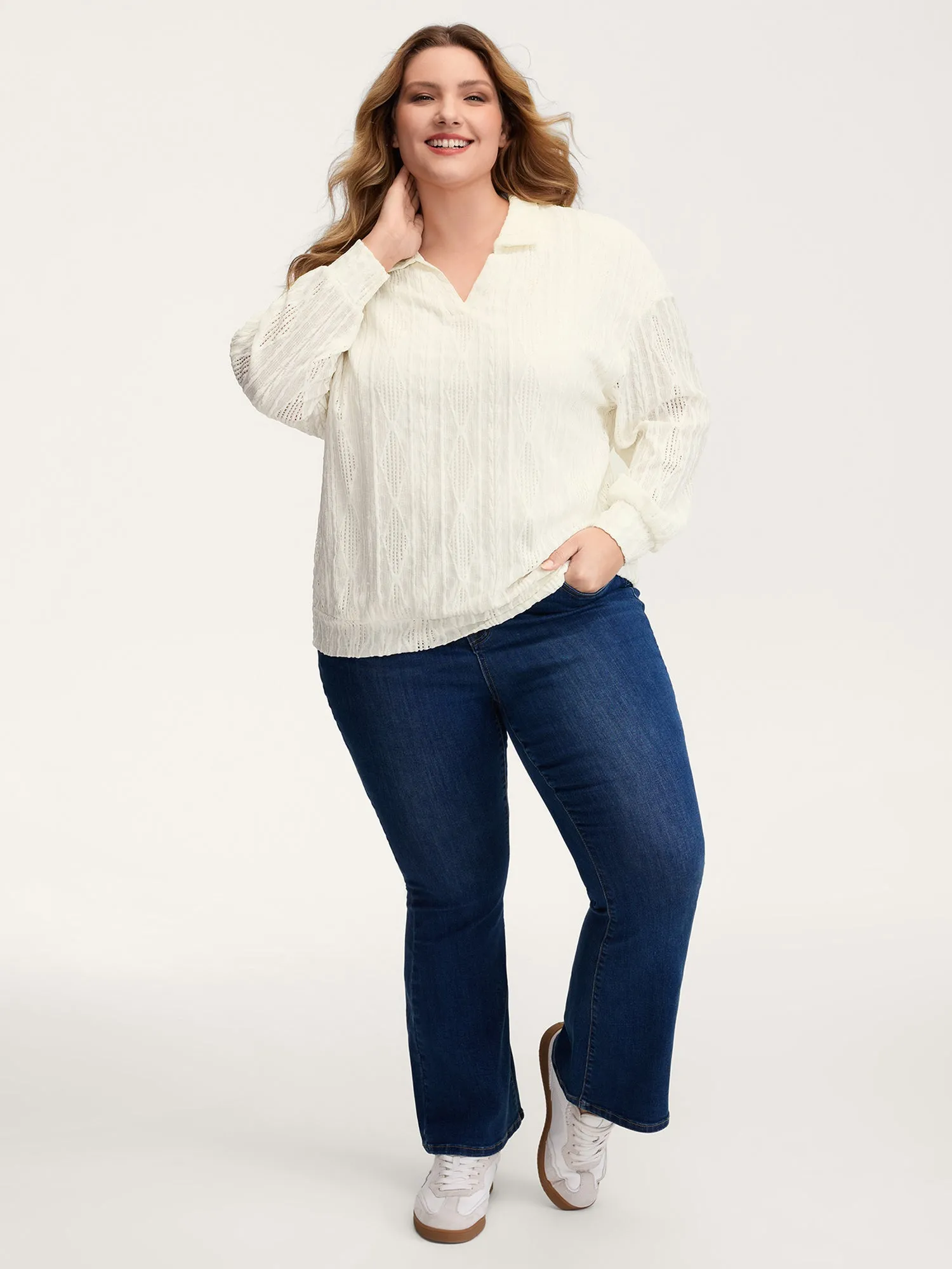 Textured Lapel Collar Stretchy Hem Sweatshirt sold by Bloomchic product image thumbnail 3