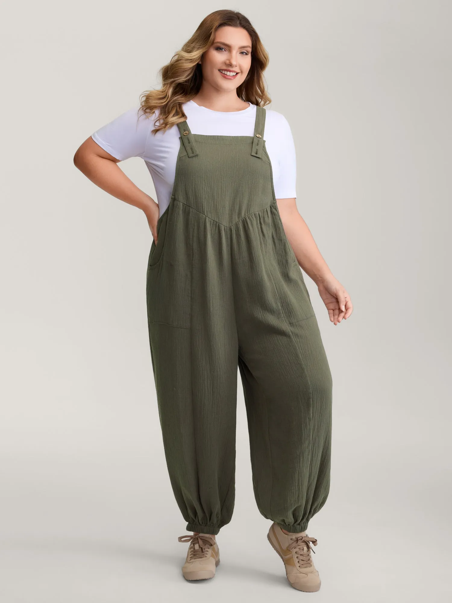 Pure Cotton Shirred Textured Jumpsuit sold by Bloomchic