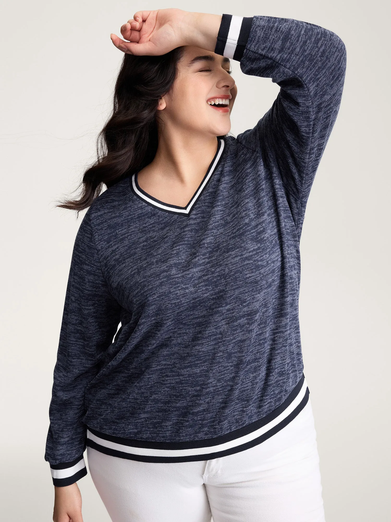 Contrast Hem V-Neck Sweatshirt sold by Bloomchic product image thumbnail 2