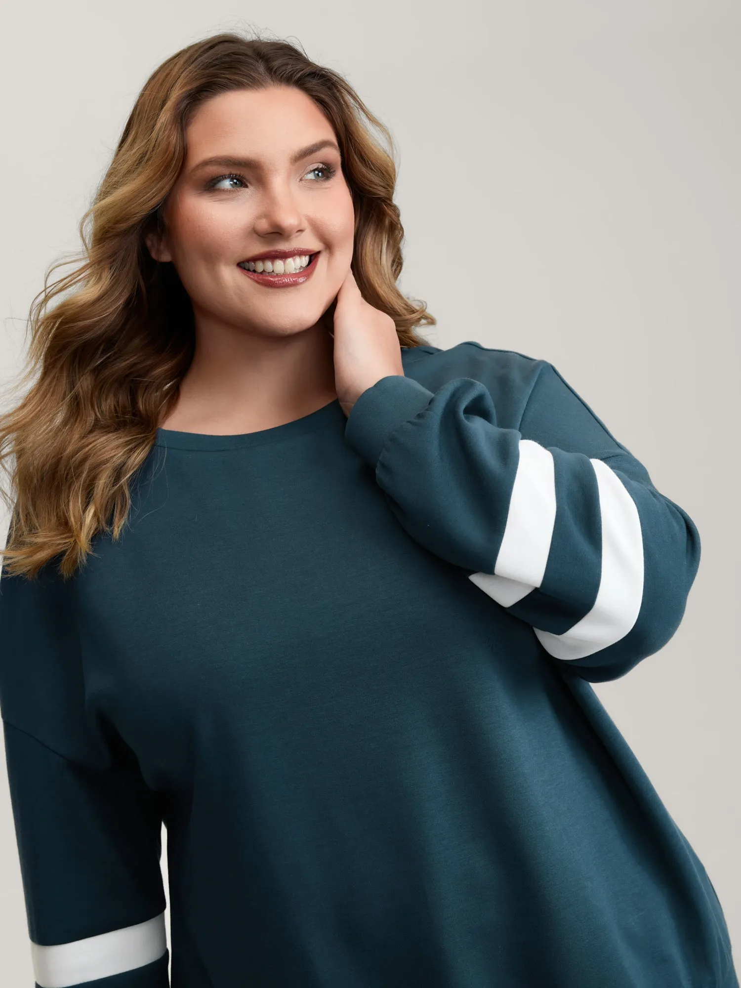 Supersoft Stripe Sleeve Contrast Sweatshirt sold by Bloomchic