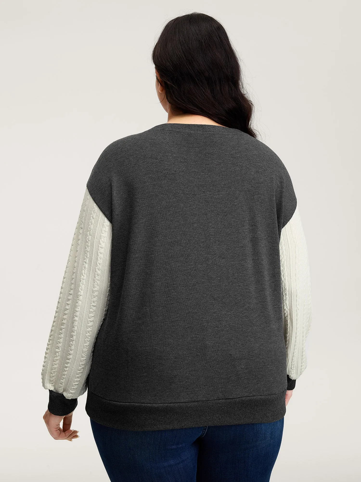 Textured Contrast Drop Shoulder Sweatshirt sold by Bloomchic product image thumbnail 4
