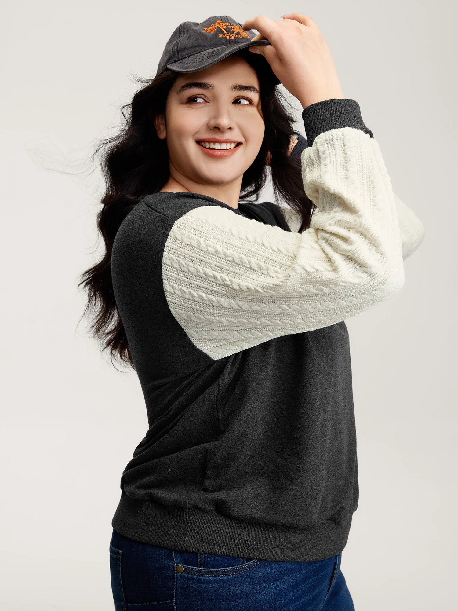 Textured Contrast Drop Shoulder Sweatshirt sold by Bloomchic product image thumbnail 2