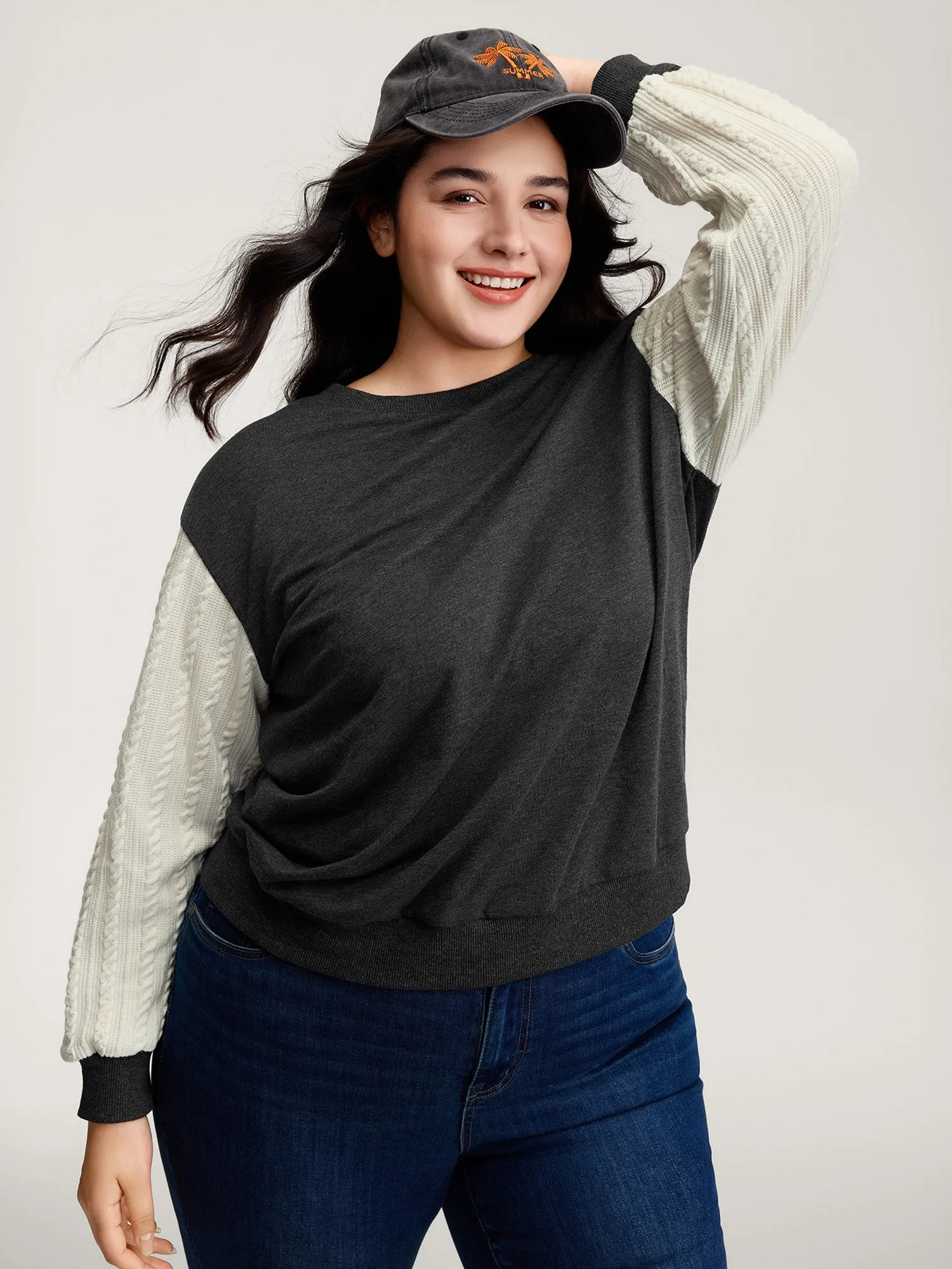 Textured Contrast Drop Shoulder Sweatshirt sold by Bloomchic