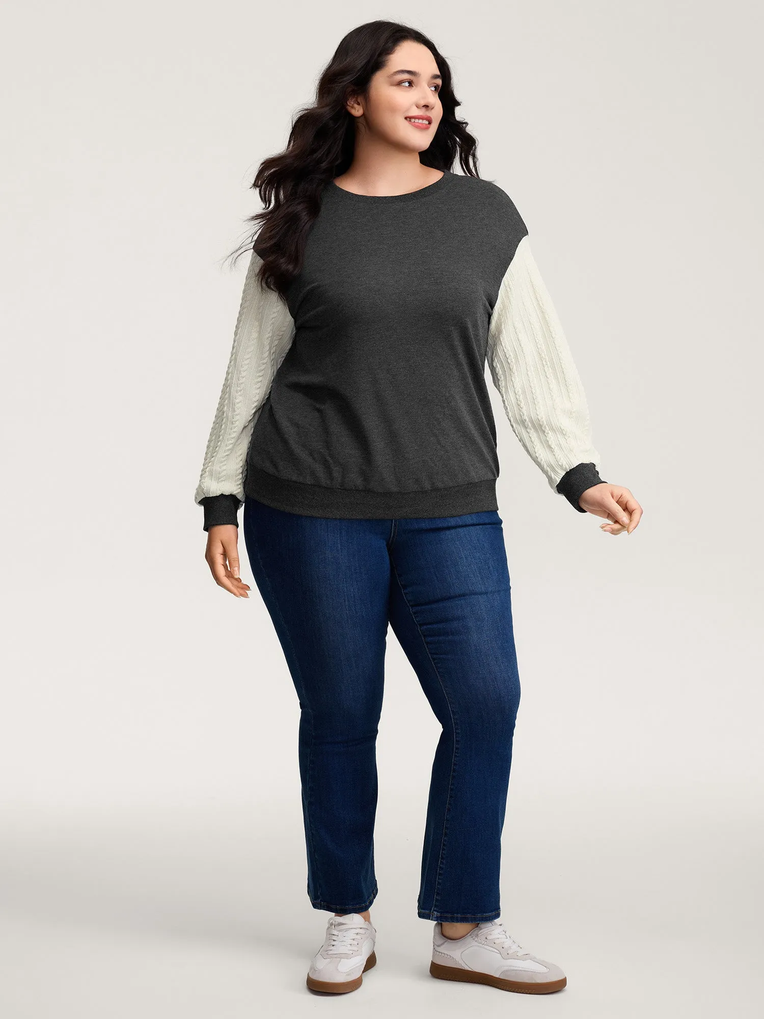 Textured Contrast Drop Shoulder Sweatshirt sold by Bloomchic product image thumbnail 3