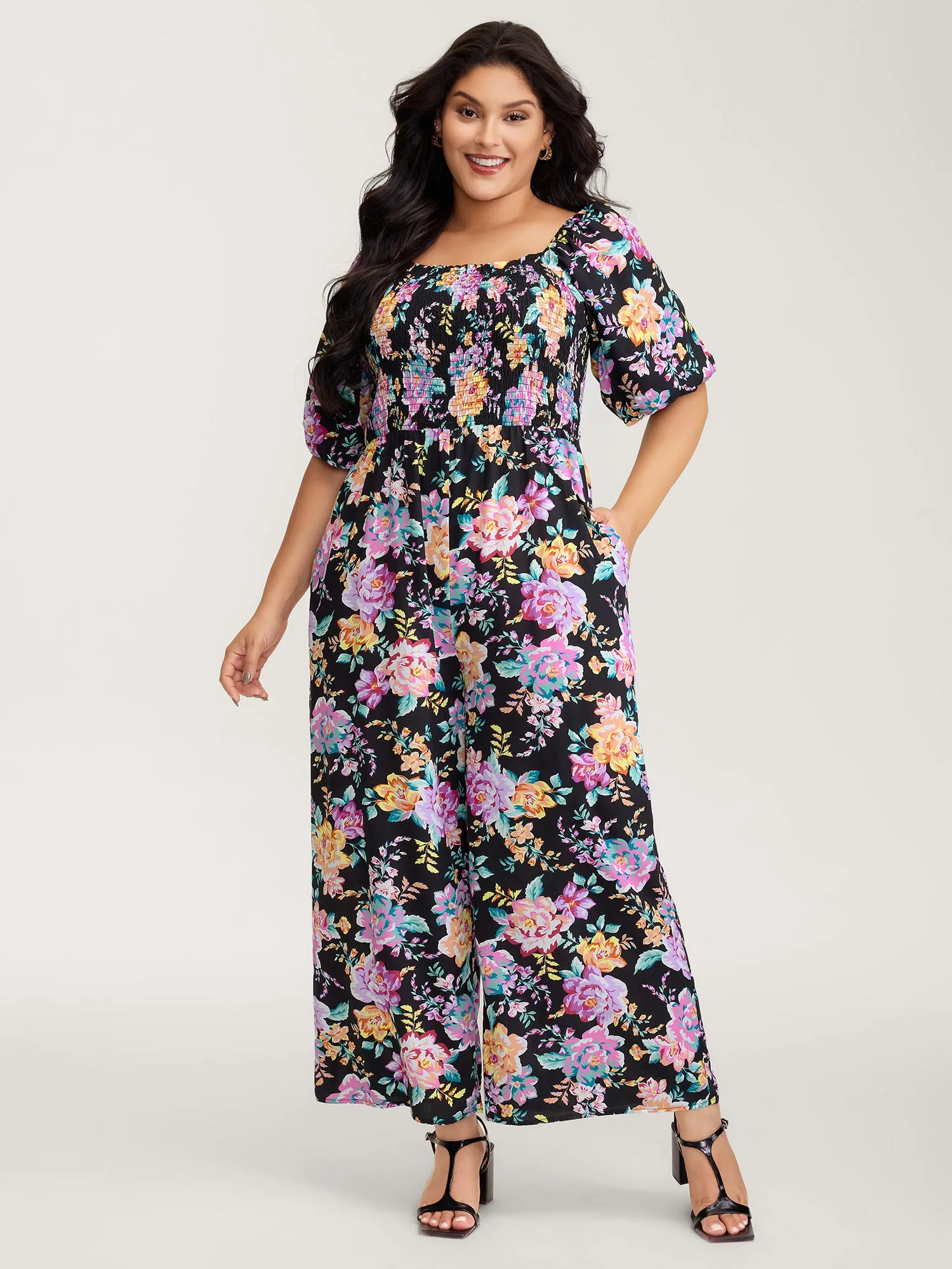 Floral Print Bust-Ease Shirred Jumpsuit sold by Bloomchic product image thumbnail 3