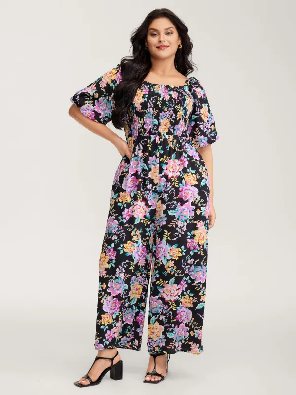 Floral Print Bust-Ease Shirred Jumpsuit sold by Bloomchic