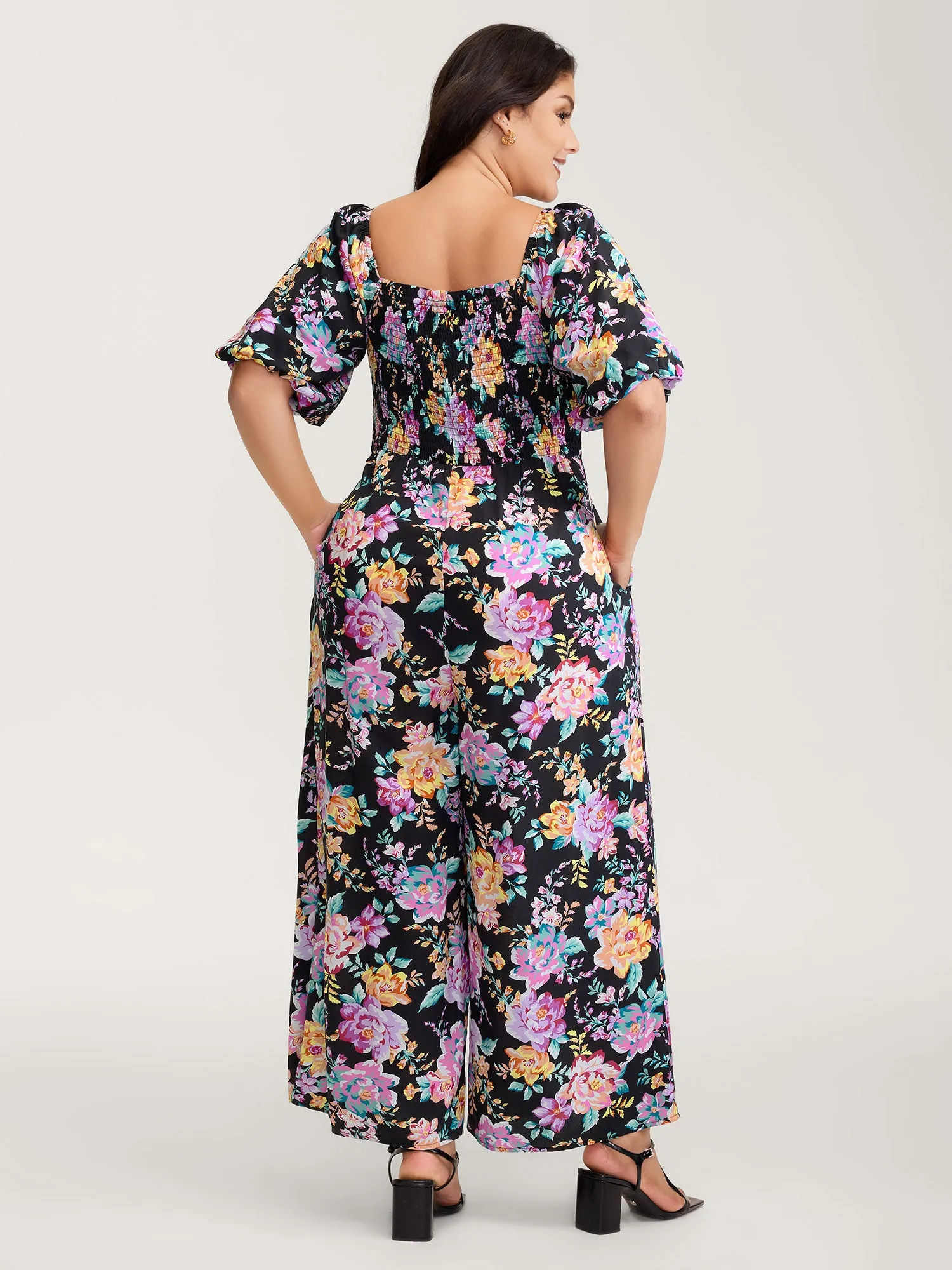 Floral Print Bust-Ease Shirred Jumpsuit sold by Bloomchic product image thumbnail 4