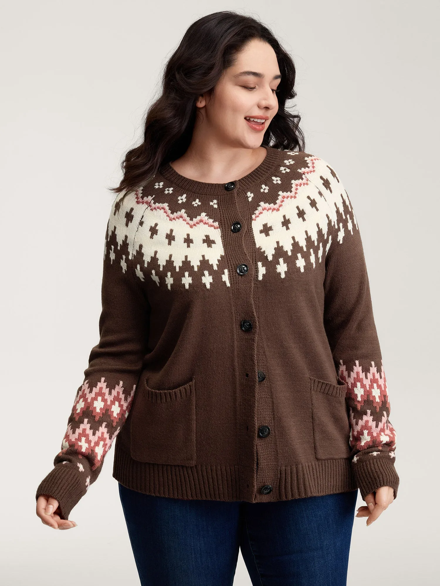 Fair-Isle Yoke Button Knit Cardigan sold by Bloomchic product image thumbnail 4