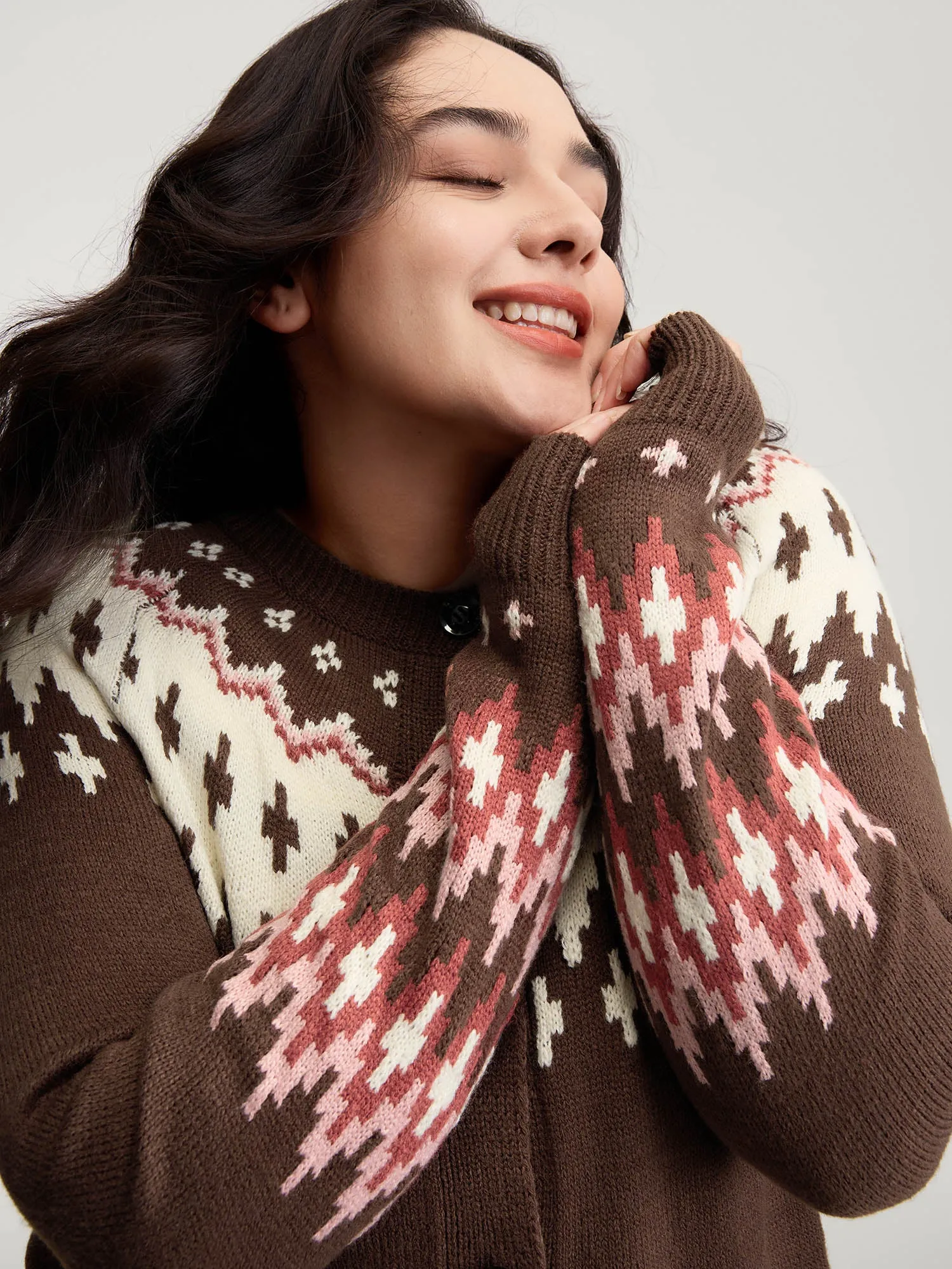 Fair-Isle Yoke Button Knit Cardigan sold by Bloomchic product image thumbnail 2