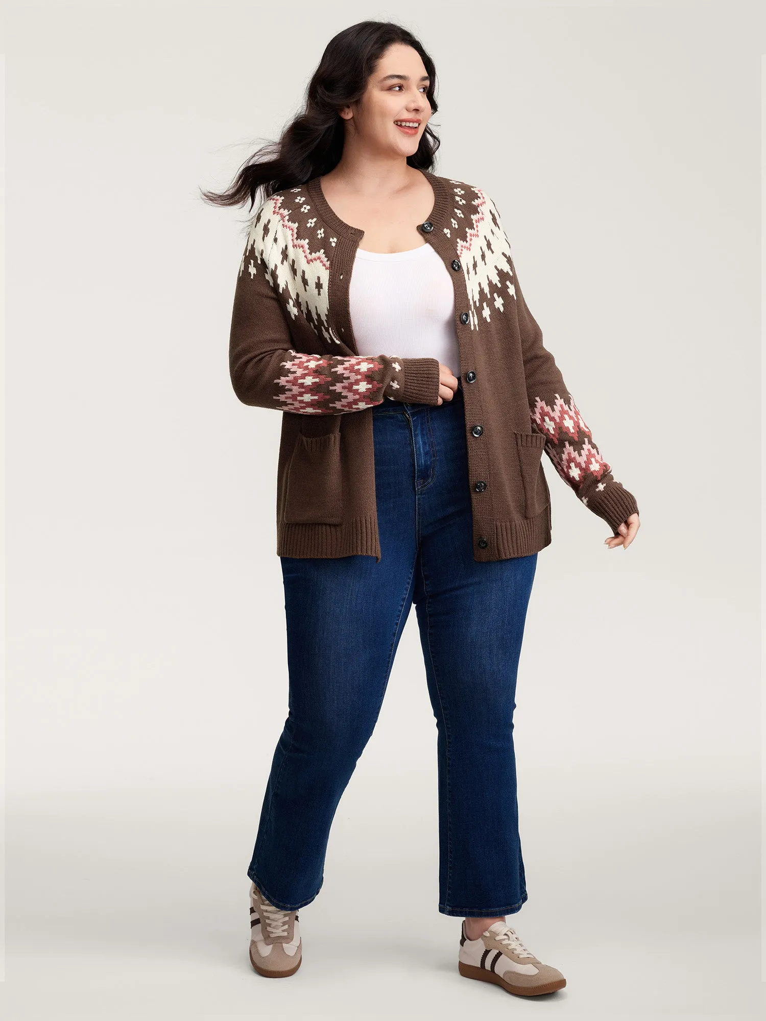 Fair-Isle Yoke Button Knit Cardigan sold by Bloomchic product image thumbnail 3