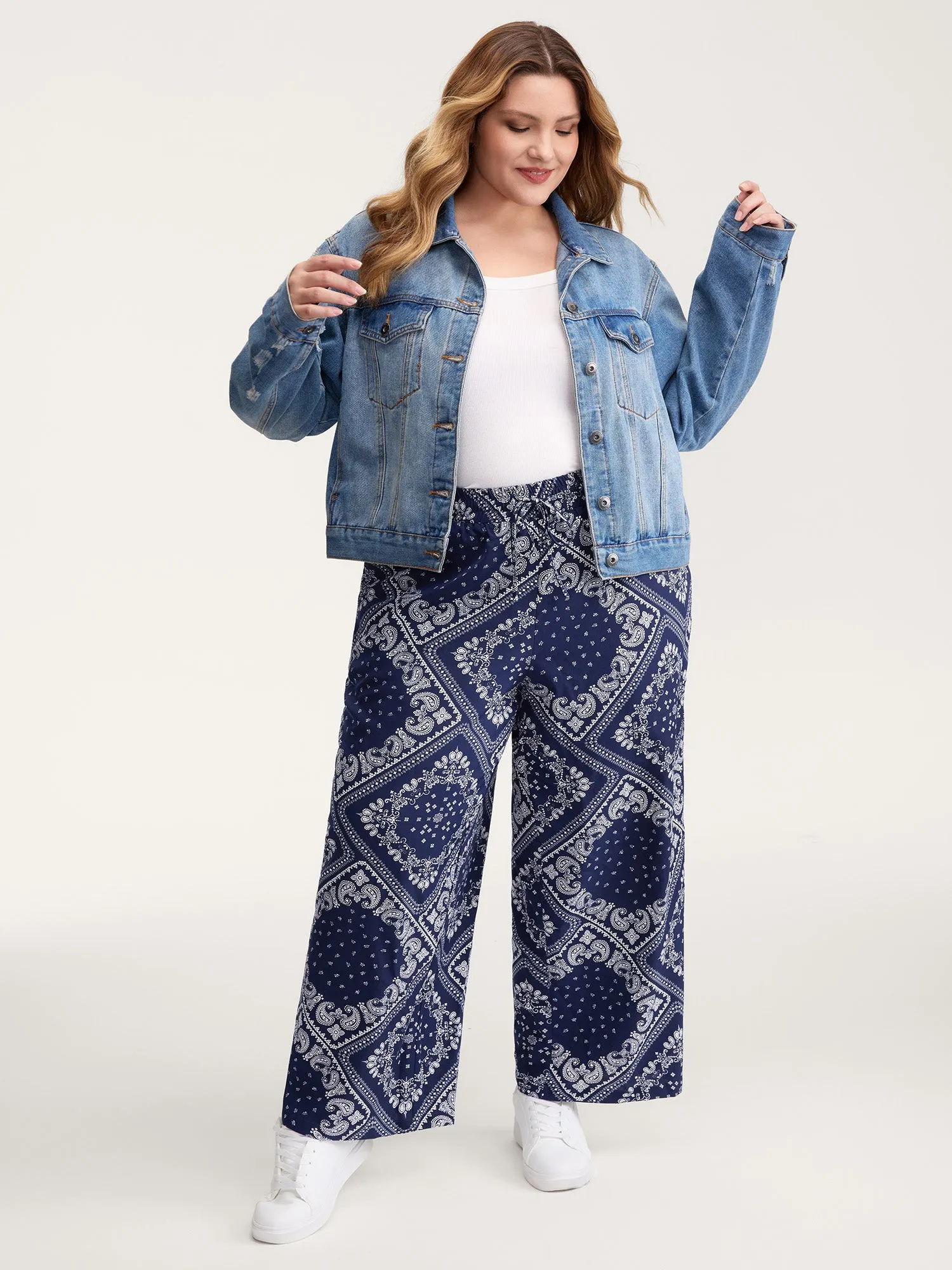 Collage Scarf Pattern Straight-Leg Pants sold by Bloomchic product image thumbnail 3